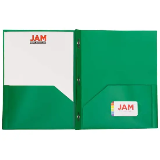 JAM Paper 9.5" x 11" Plastic 2 Pocket School POP Folders with Clasps, 6ct. Green {5}