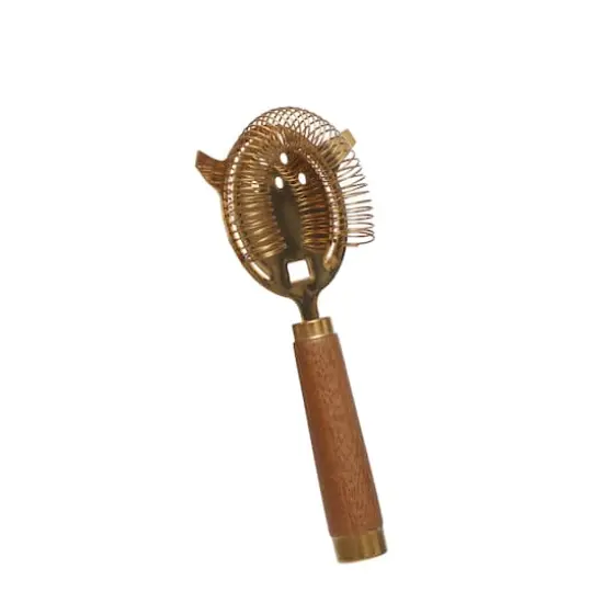 7.75" Gold Metal & Wood Cocktail Strainer by Ashland&reg; {4}