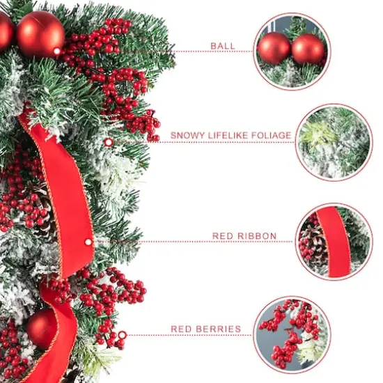 Glitzhome&reg; 25" Flocked Berry, Ornament & Pinecone Ribbon Teardrop {7}
