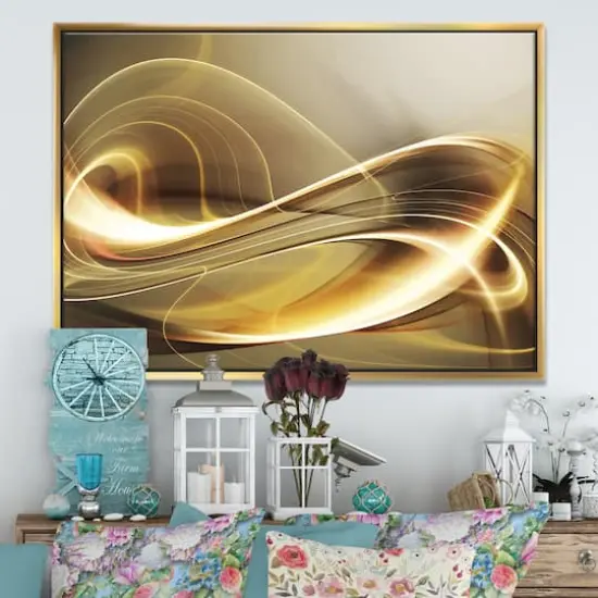 Designart - Elegant Modern Sofa - Large Abstract Framed Canvas Art Gold {4}