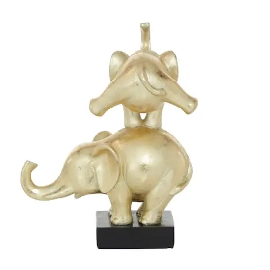 Gold Polystone Contemporary Elephant Sculpture, 10" x 8" x 6" {3}