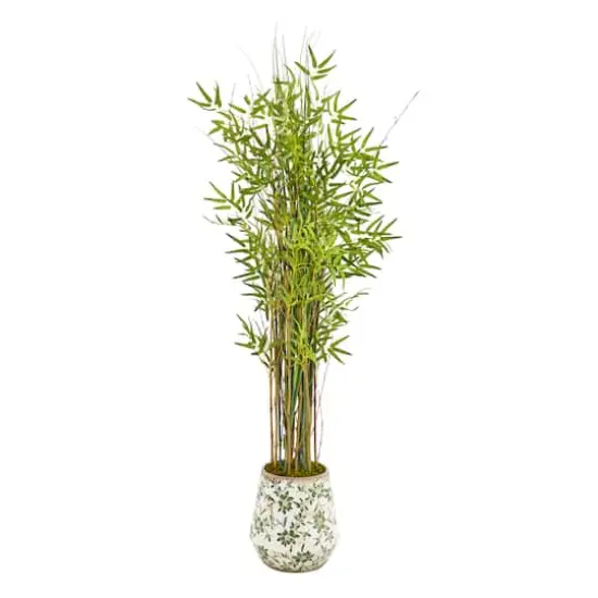 5ft. Grass Bamboo Tree in Floral Print Planter {1}