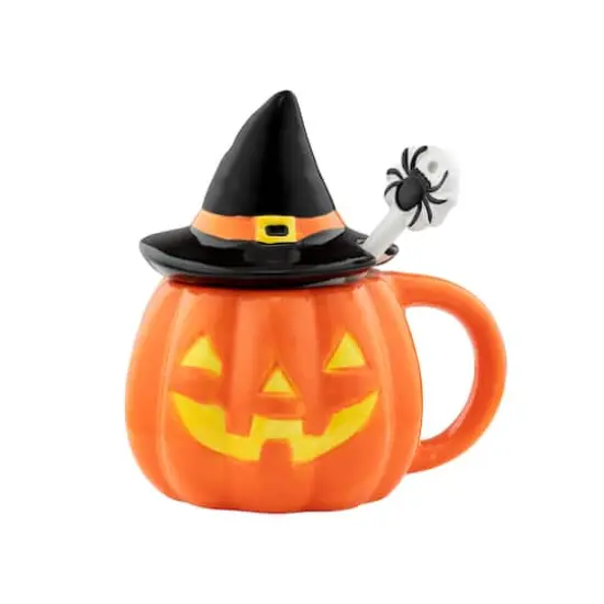Mr. Halloween Lidded Jack-O-Lantern Mug with Spoon {1}