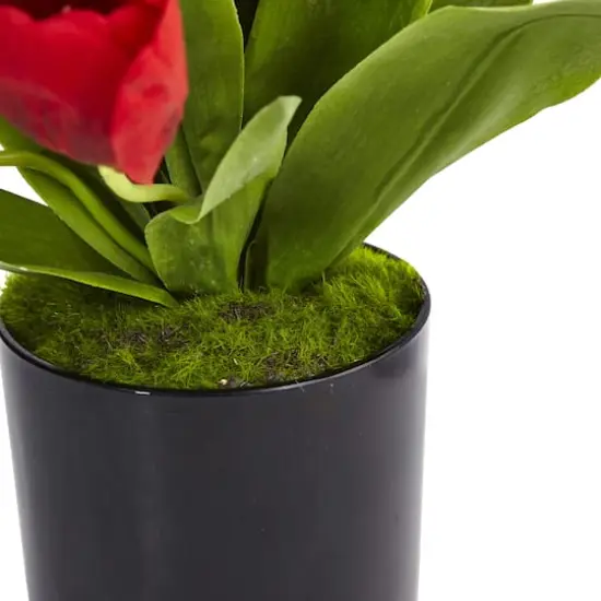Tulips Silk Arrangement in Black Glossy Cylinder Vase {5}