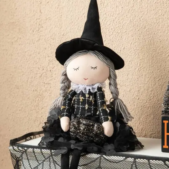 Glitzhome&reg; 29" Halloween Fabric Dressed Witch Sitter {4}