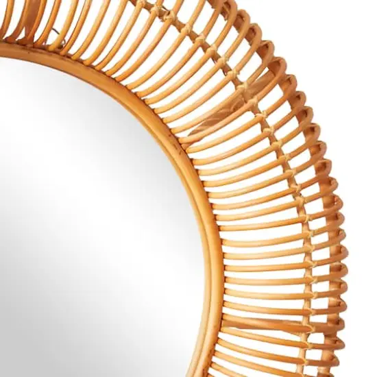 Brown Rattan Bohemian Wall Mirror, 39" x 4" x 39" {4}
