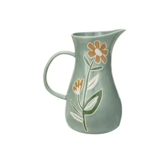 Hello Honey&reg; 10" Hand-Painted Wax Relief Pattern Stoneware Pitcher {11}