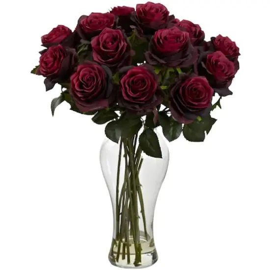 18" Blooming Burgundy Roses in Decorative Vase {1}
