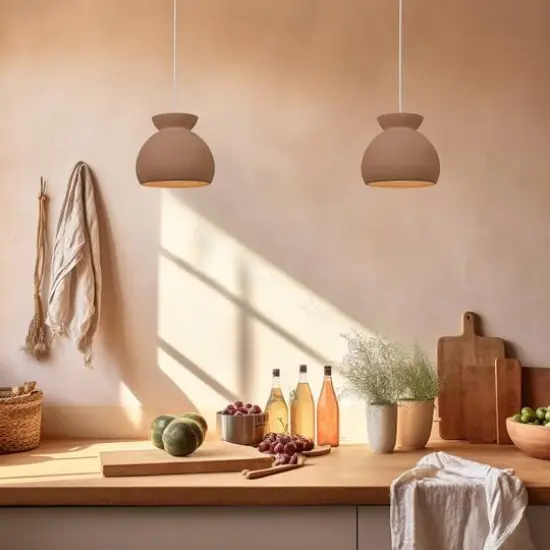 Hello Honey&reg; Sienna Matte Terra Cotta Boho Ceramic Ceiling Light with White Fabric Cord {4}