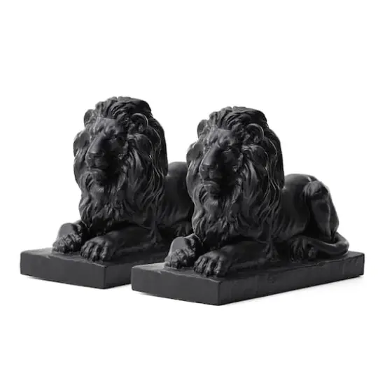 Glitzhome&reg; 22" Lying Lion Garden Statue Set Black {1}