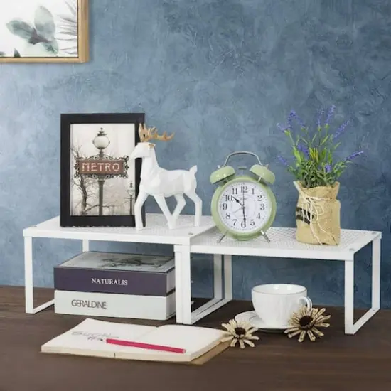 NEX&trade; White Expandable Counter Cabinet Shelf Organizer Set {6}