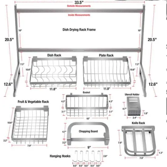 Sorbus 34.25" Over-The-Sink Dish Drying Rack Silver {6}