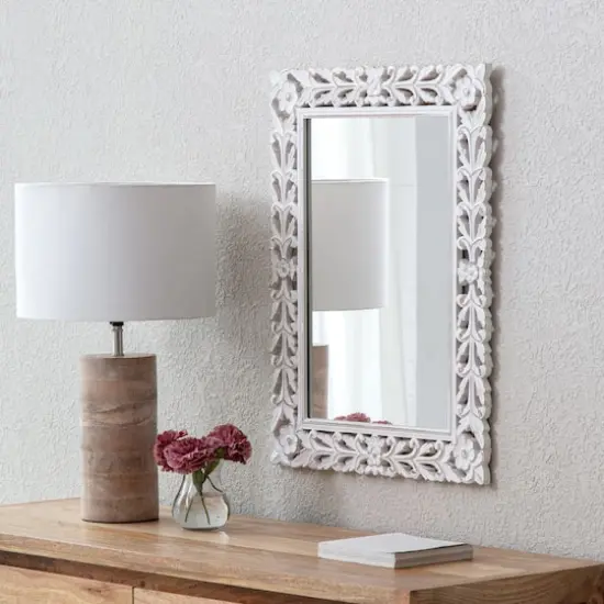Habitat Calie 24" Distressed White Mirror with Carved Floral Frame {3}