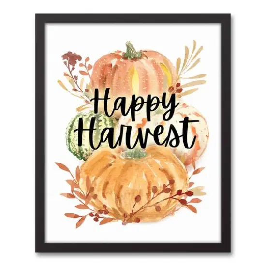 Happy Harvest Black Framed Canvas Wall Art {1}