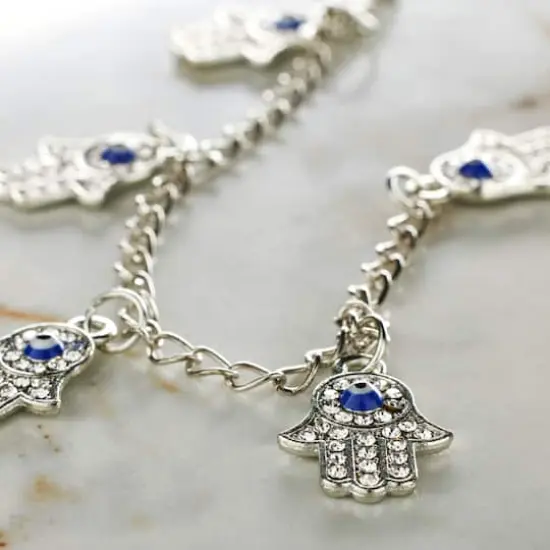 Silver Rhinestone Hamsa Metal Hand Beads, 21mm by Bead Landing&trade; {3}