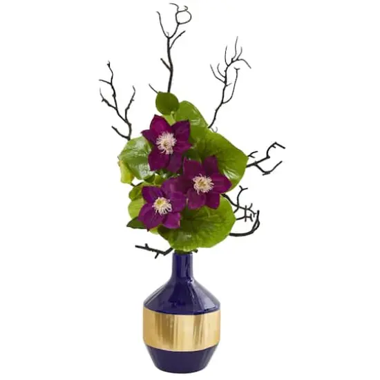 22" Anemone & Lotus Leaf Arrangement In Vase Purple {1}