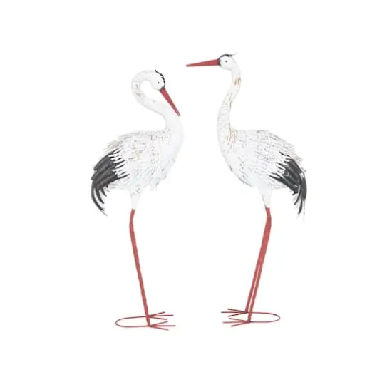 Tall White Textured Metal Crane Garden Sculpture Set {1}