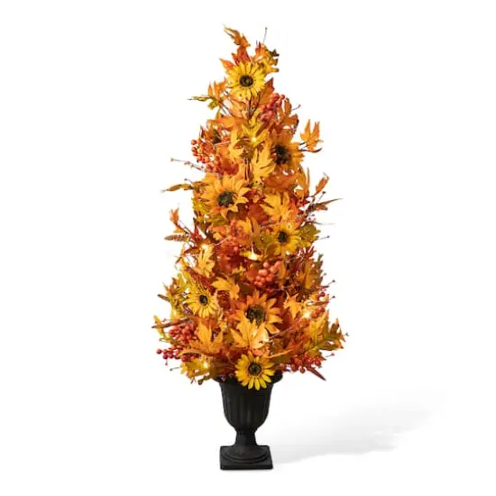 Glitzhome&reg; 48" Fall Lighted Maple Leaf & Sunflower Urn Porch Tree with Timer {1}