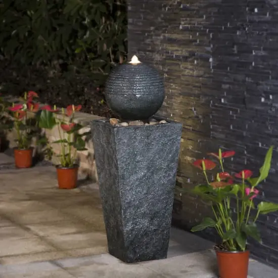 Glitzhome&reg; 32" Polyresin Rippling Floating Sphere Outdoor Fountain with LED Light {4}