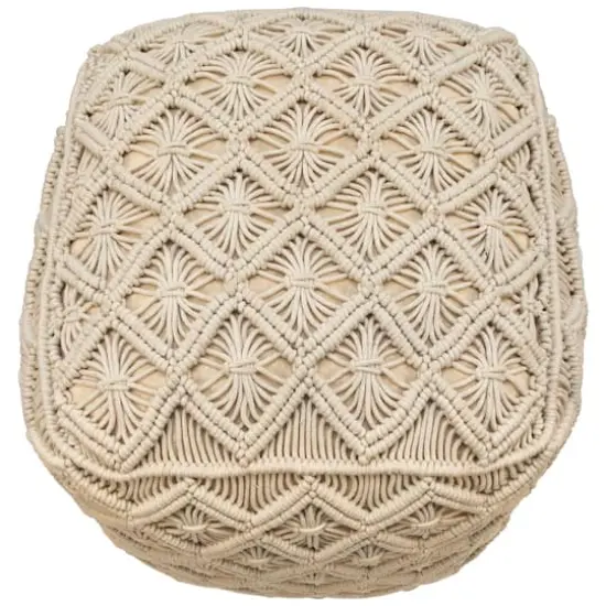 18" Beige Macram&eacute; Natural Cotton Square Pouf {3}