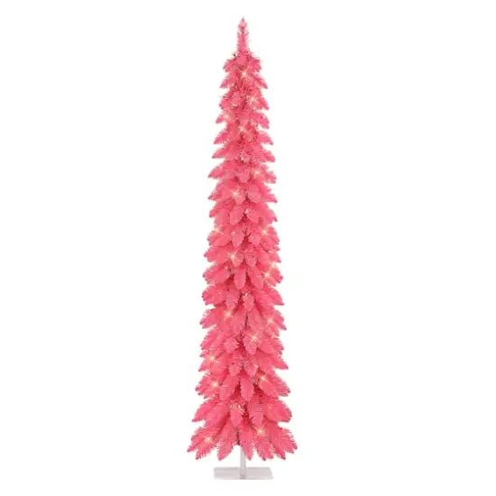 6ft. Pre-Lit Pink Alpine Artificial Pencil Tree, Clear Lights {1}
