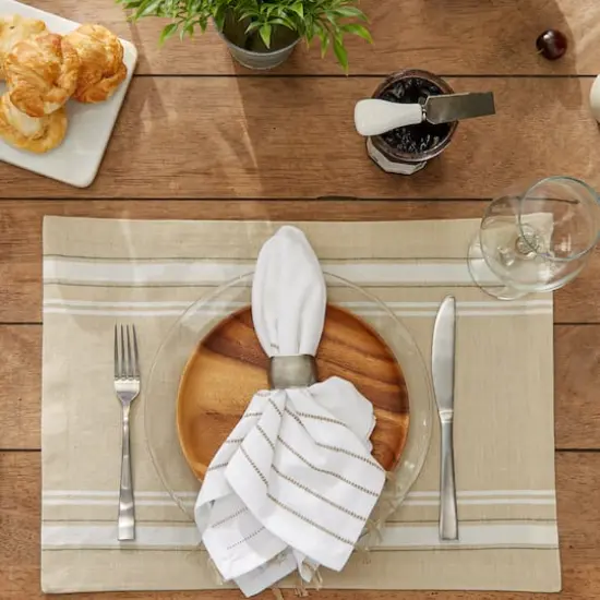 DII&reg; French Stripe Placemats, 6ct. White and Taupe {4}