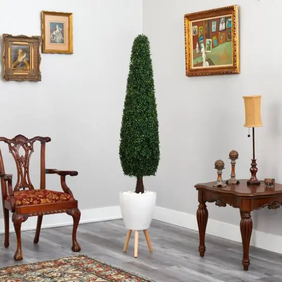 6ft. Boxwood Topiary in White Planter with Stand {5}