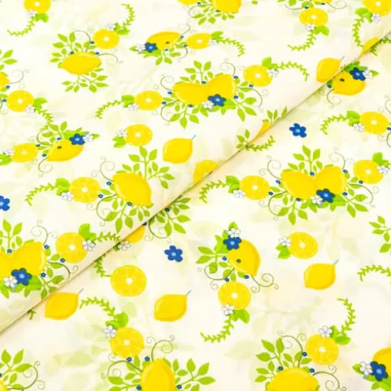 SINGER Small Lemons on White Cotton Fabric {3}