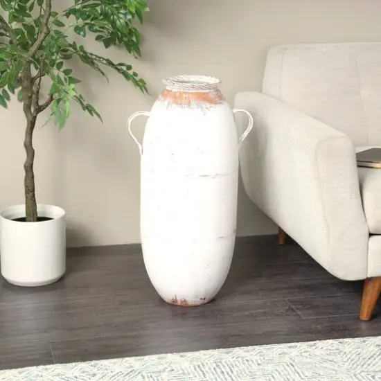 2ft. White Metal Antique Style Vase with Terra Cotta Accents & Handles {9}