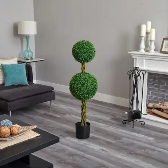4ft. Potted Boxwood Double Ball Topiary Tree with Woven Trunk {6}
