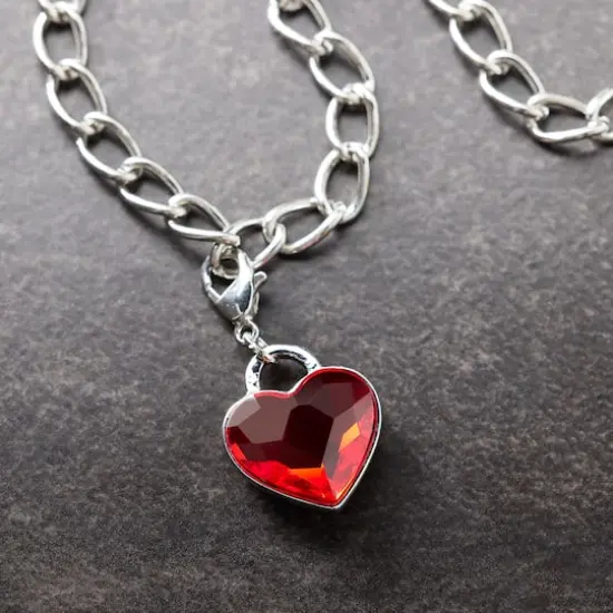 Double-Sided Red Austrian Crystal & Silver Filigree Heart Lock Charm by Bead Landing&trade; {3}