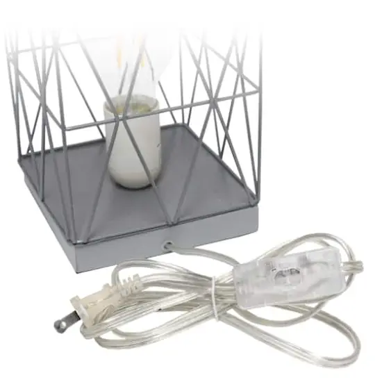 Simple Designs 10" Geometric Square Metal Table Lamp Gray {9}