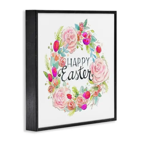 Stupell Industries Happy Easter Vivid Pink Floral Blossom Border Framed Giclee Art Black {4}