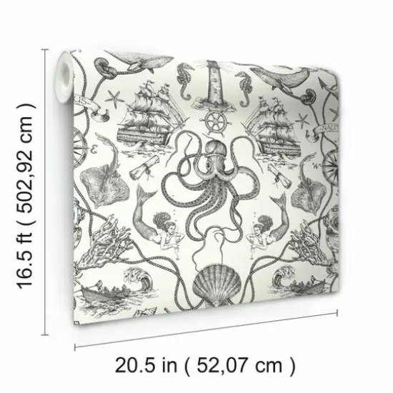 RoomMates Deep Sea Toile Peel & Stick Wallpaper Black and White {10}
