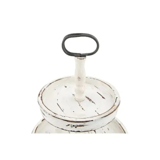 Hello Honey&reg; 18.5" Distressed Cream Wood 2-Tier Tray {5}