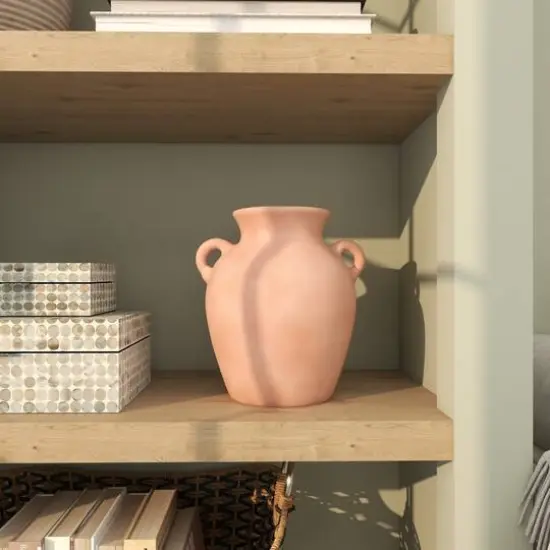 11" Orange Ceramic Terra Cotta Jug Vase with Handles {13}