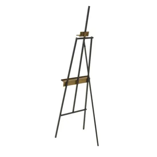 56.25" Black Metal Painter's Inspired 3-Tier Display Easel with Gold Accents {10}