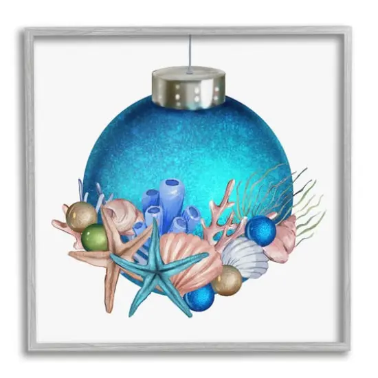 Stupell Industries Nautical Sea Life Holiday Ornament Framed Giclee Art Gold {1}