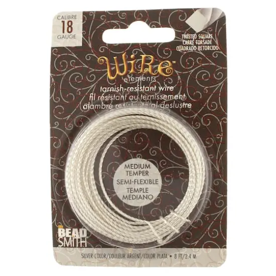 The Beadsmith&reg; Wire Elements&trade; 18 Gauge Tarnish Resistant Medium Temper Twisted Square Wire, 8yd. Silver {1}