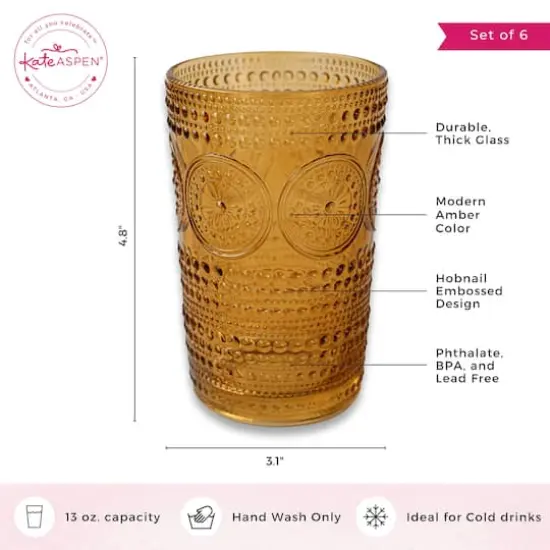 Kate Aspen&reg; 13oz. Beaded Floral Amber Drinking Glasses, 6ct. {4}