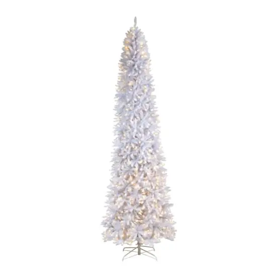 11ft. Pre-Lit Slim White Artificial Christmas Tree, Warm White LED Lights {1}