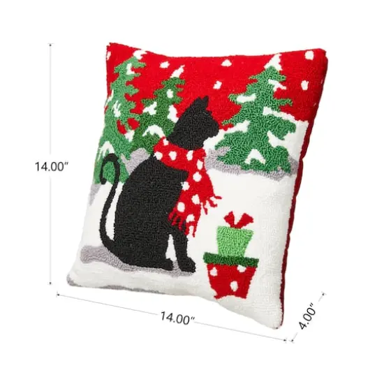 Glitzhome&reg; Hooked Christmas Cat Throw Pillow {5}