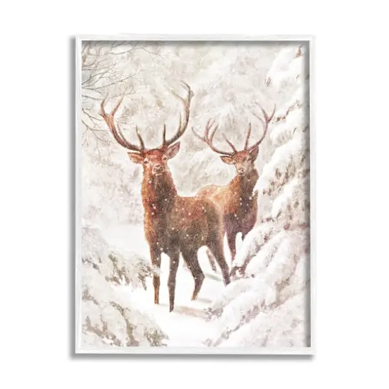 Stupell Industries Elks Snowy Forest Wildlife Black Framed Giclee Art White {1}
