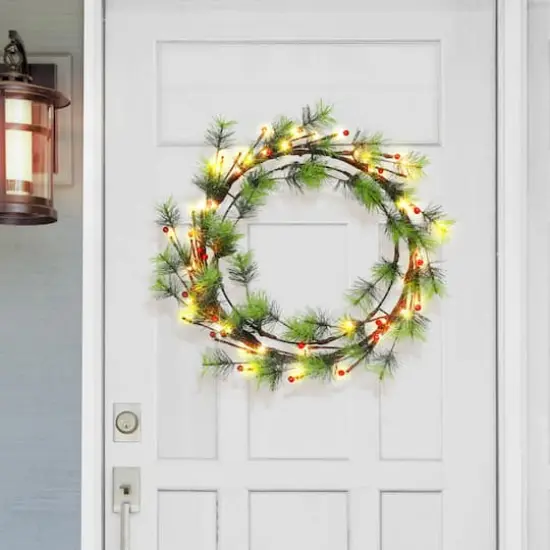 24" Pre-Lit Twinkling LED Glitter Accent Wreath {4}