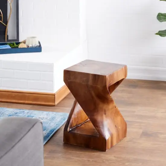 18'' Brown Saur Wood Contemporary Accent Table {7}