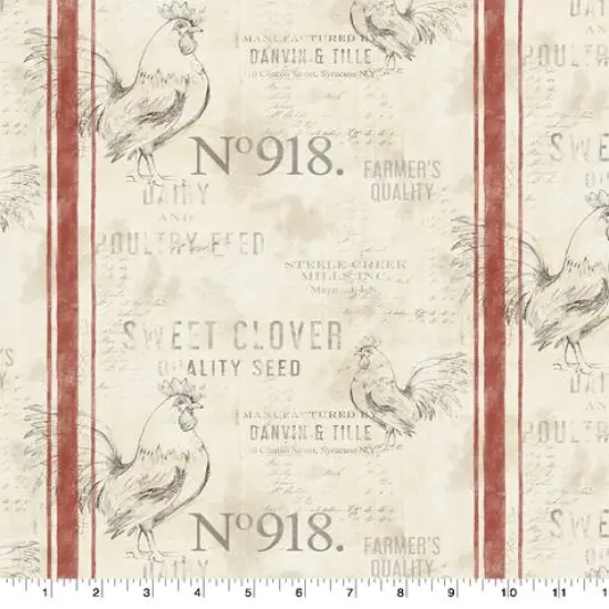 Susan Winget Farmhouse Rooster Feedsack Stripe Cotton Fabric {1}