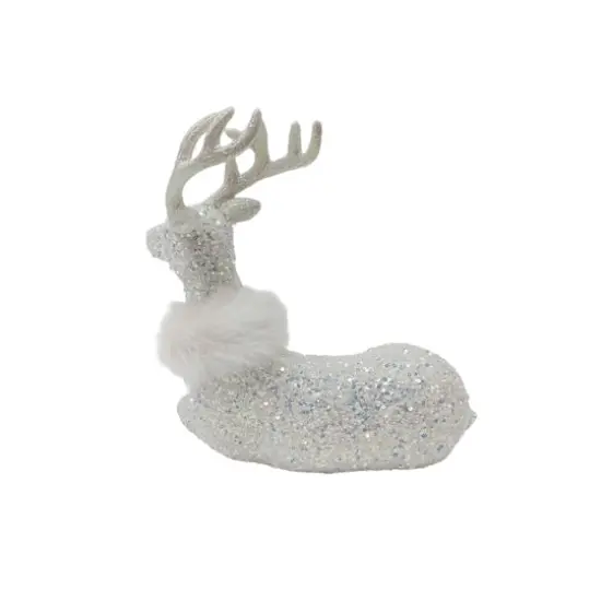 12.25" White Sitting Reindeer with Faux Fur & Sequins by Ashland&reg; {4}