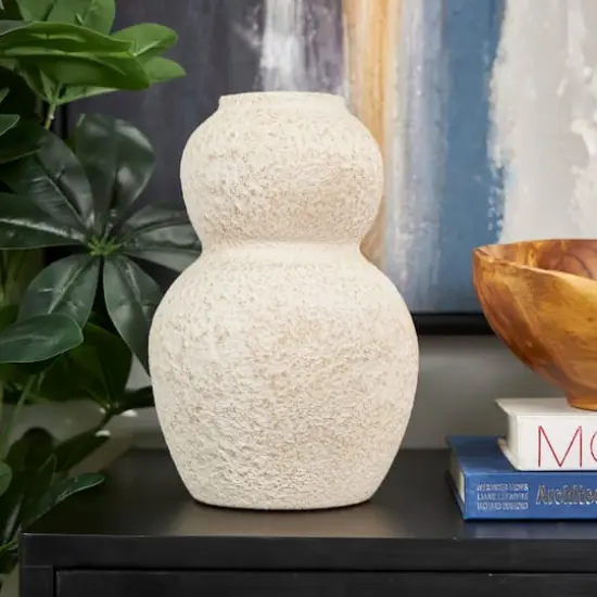 12" Cream Ceramic Hourglass Textured Vase {3}