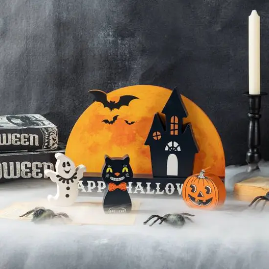 Glitzhome&reg; 12"L HAPPY HALLLOWEEN Wooden Table Block Set {6}