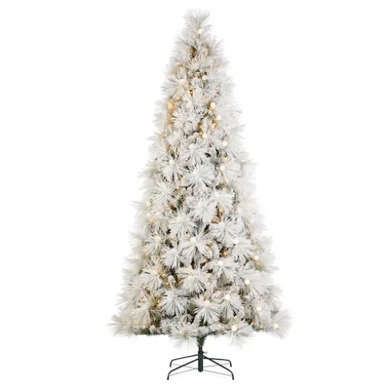 Glitzhome&reg; 9ft Pre-Lit Flocked Full Pine Artificial Christmas Tree, Warm White LED Lights {1}